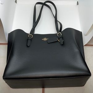 COACH MOLLIE Black True Red LEATHER LARGE TOTE SHOULDER BAG